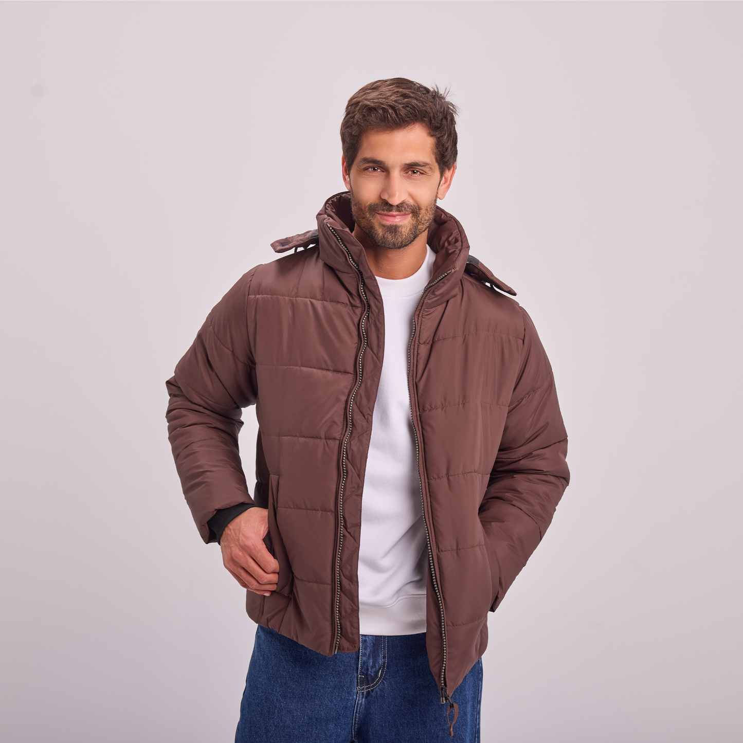 Brown Puffer Hooded Jacket