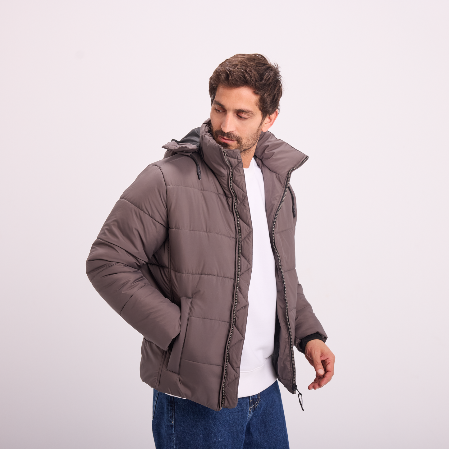 Gray Puffer Hooded Jacket