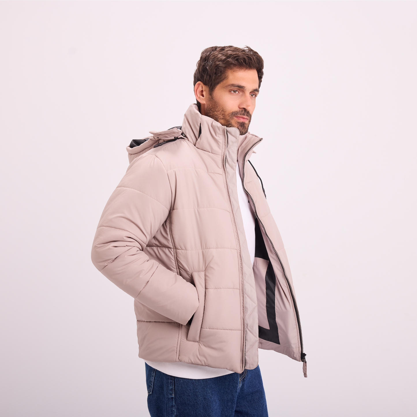 Light Gray Puffer Hooded Jacket