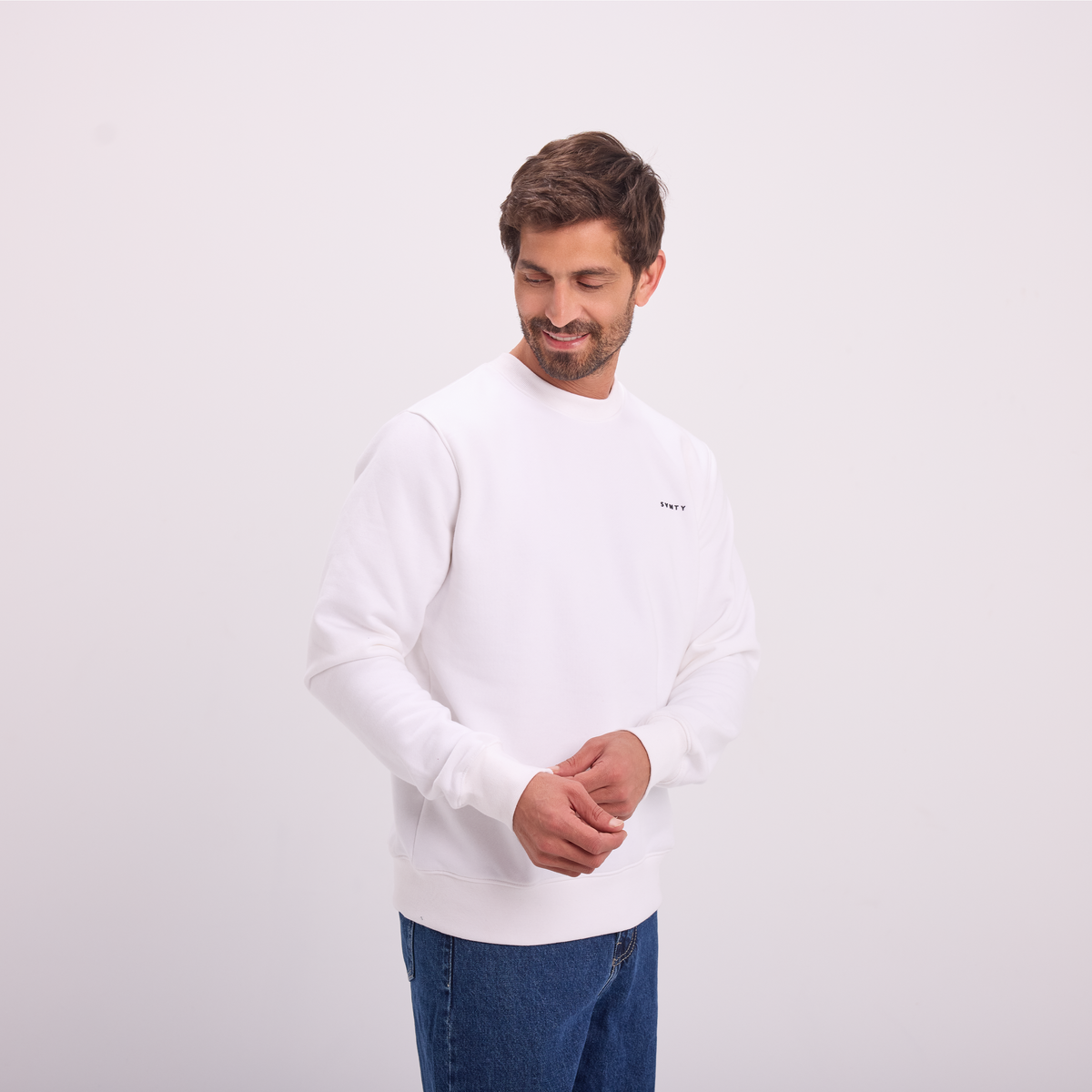Logo Print Crewneck in White, SVNTY, view 4 of 5