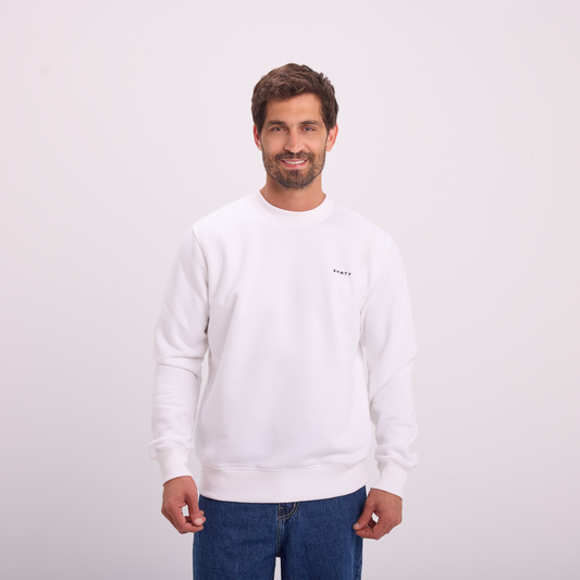 Logo Print Crewneck in White, SVNTY, view 1 of 5