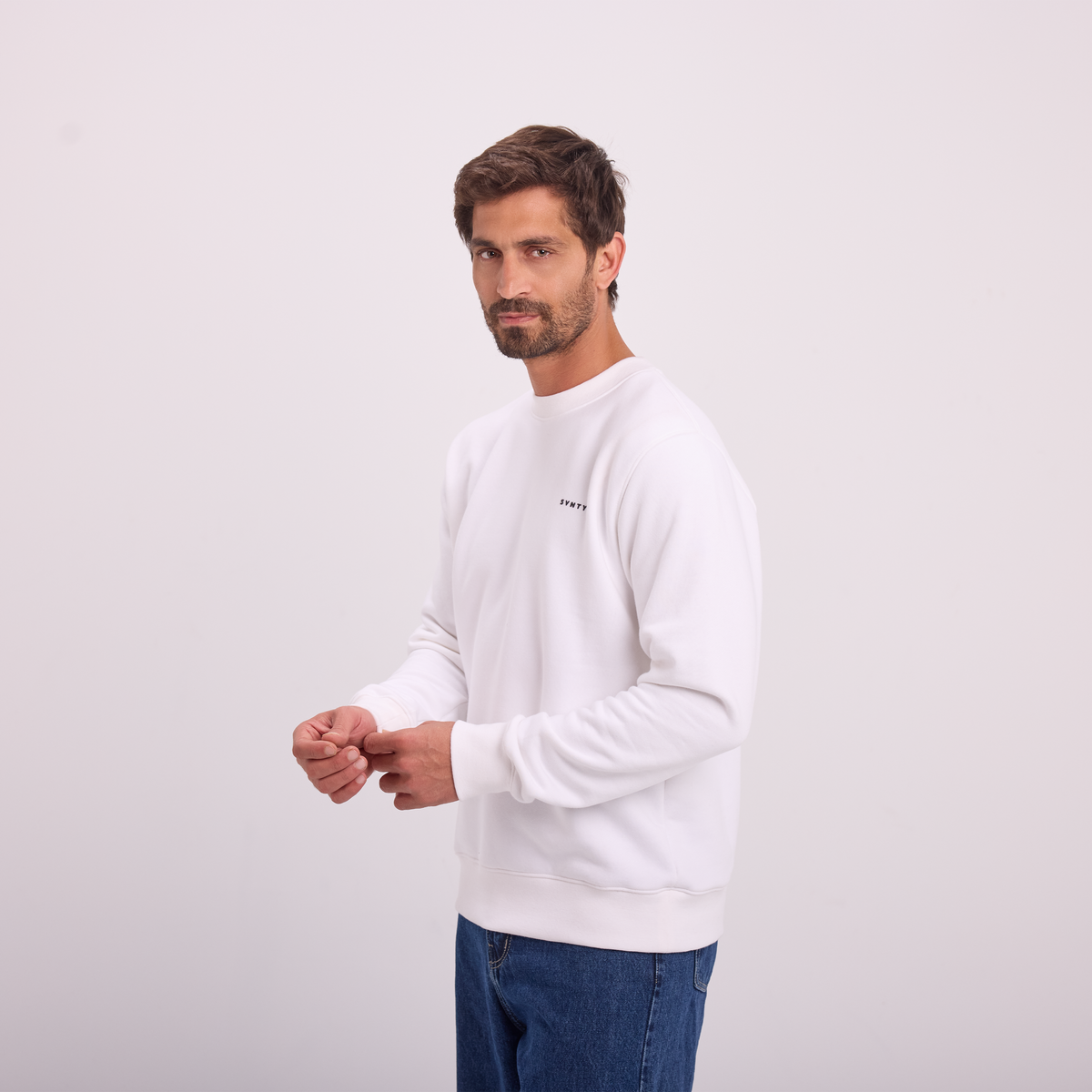 Logo Print Crewneck in White, SVNTY, view 5 of 5