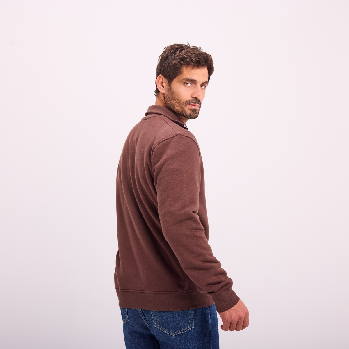 Quarter-Zip Sweatshirt in Brown, SVNTY, view 3 of 5