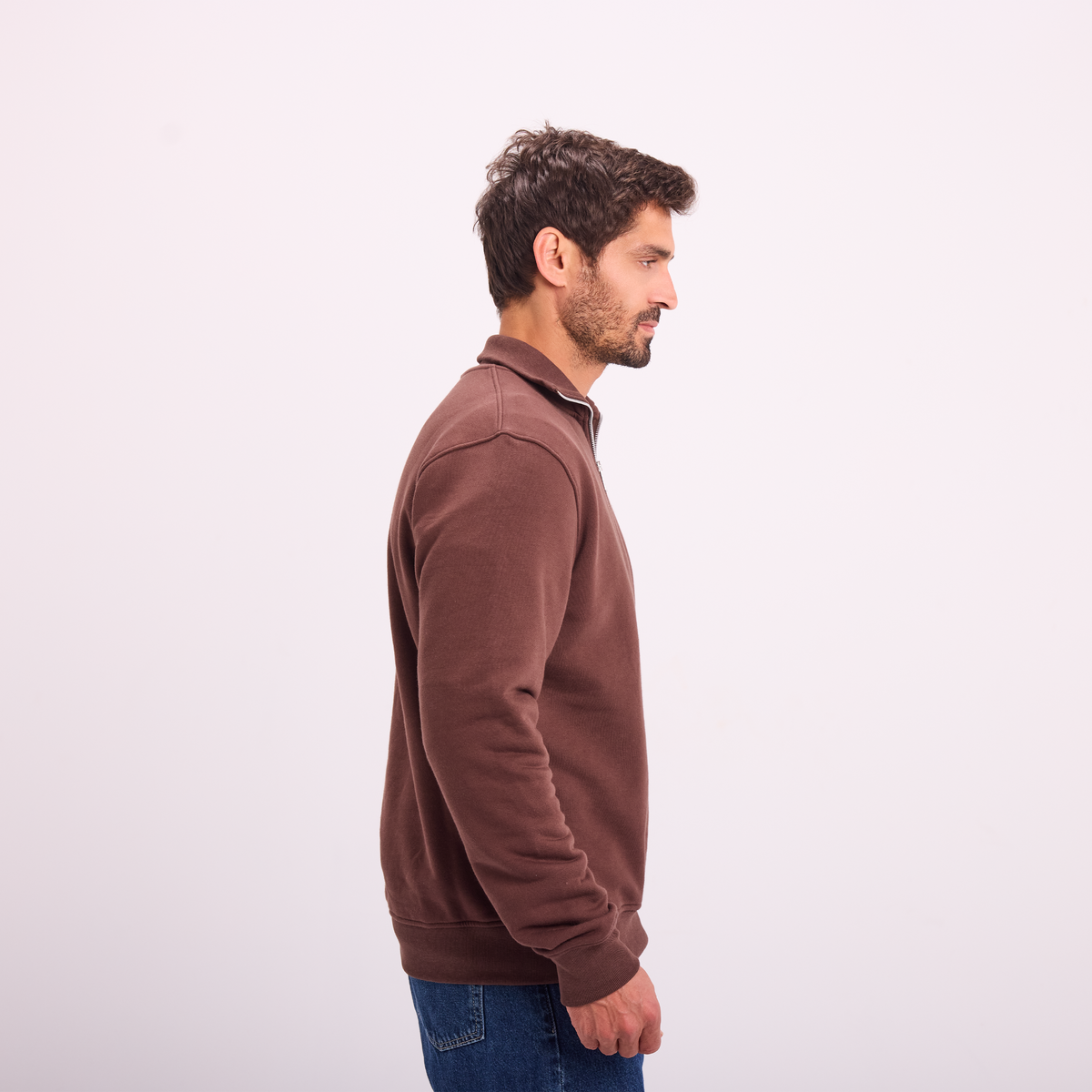 Quarter-Zip Sweatshirt in Brown, SVNTY, view 5 of 5