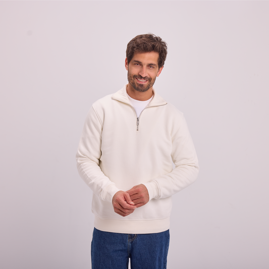 Quarter-Zip Sweatshirt in Off-White, SVNTY, view 1 of 4
