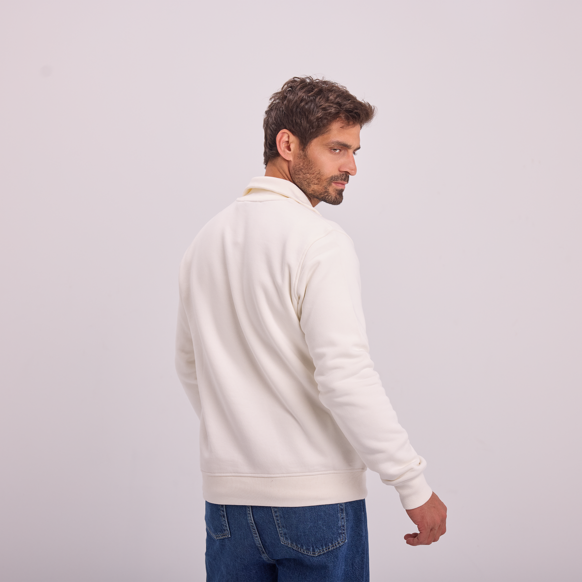 Quarter-Zip Sweatshirt in Off-White, SVNTY, view 2 of 4