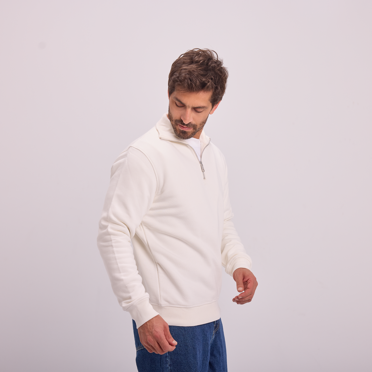 Quarter-Zip Sweatshirt in Off-White, SVNTY, view 4 of 4