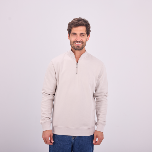 Quarter-Zip High Collar Sweatshirt in Light Gray, SVNTY, view 1 of 3