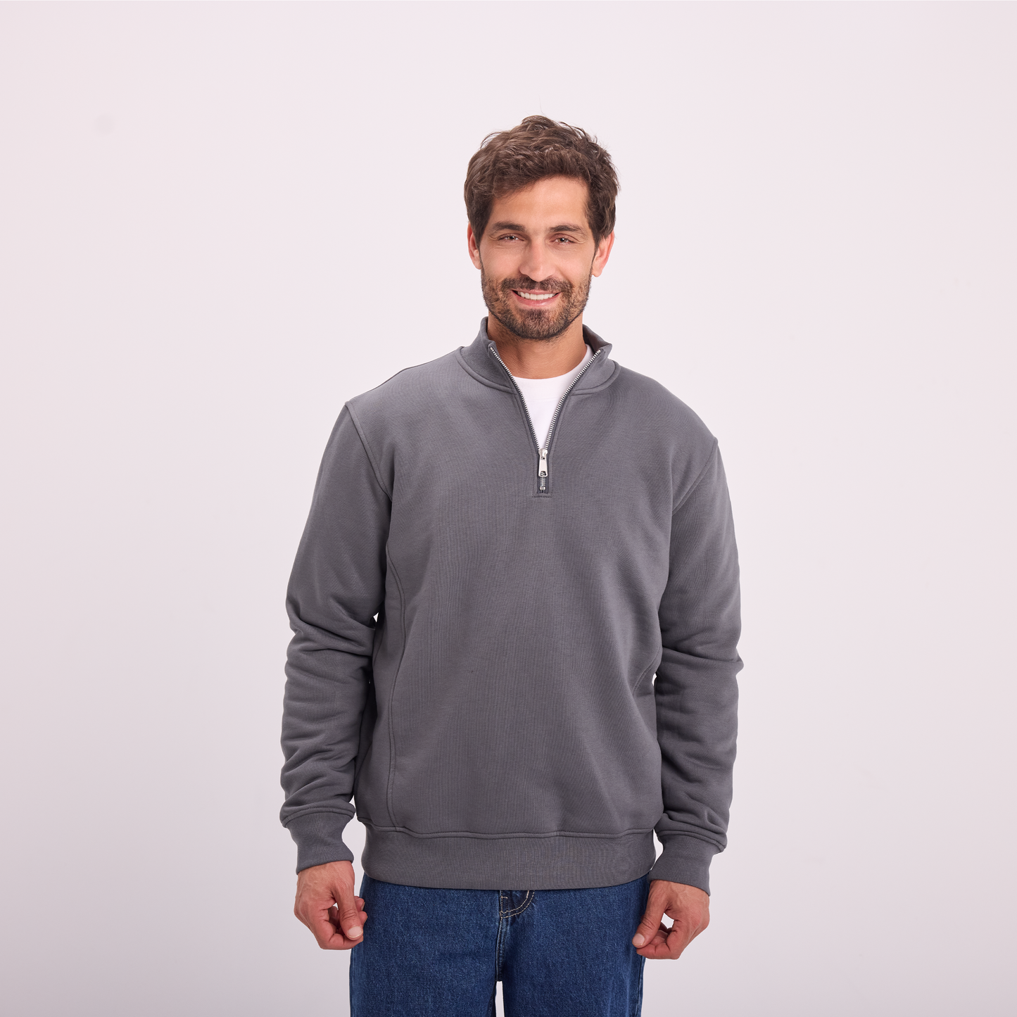 Gray quarter-zip high collar sweatshirt