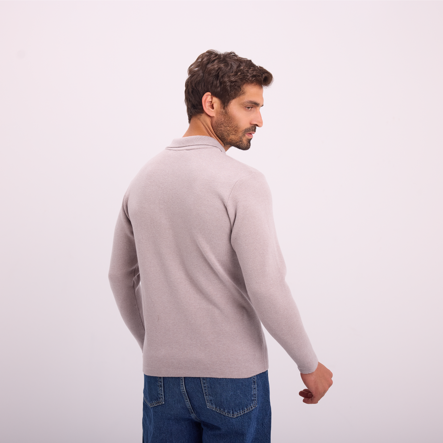 Light Gray Knit Long-Sleeve Polo
