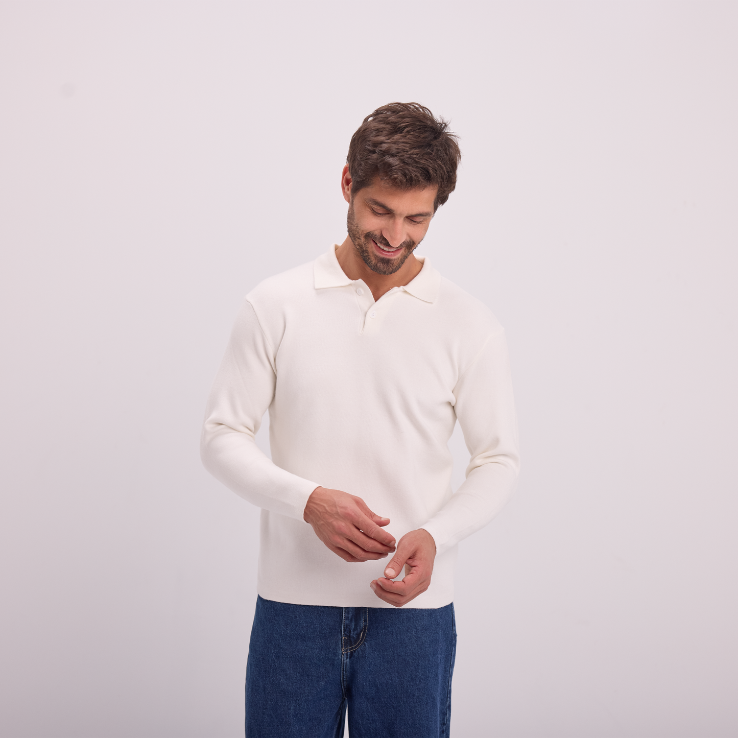 Off-White Knit Long-Sleeve Polo