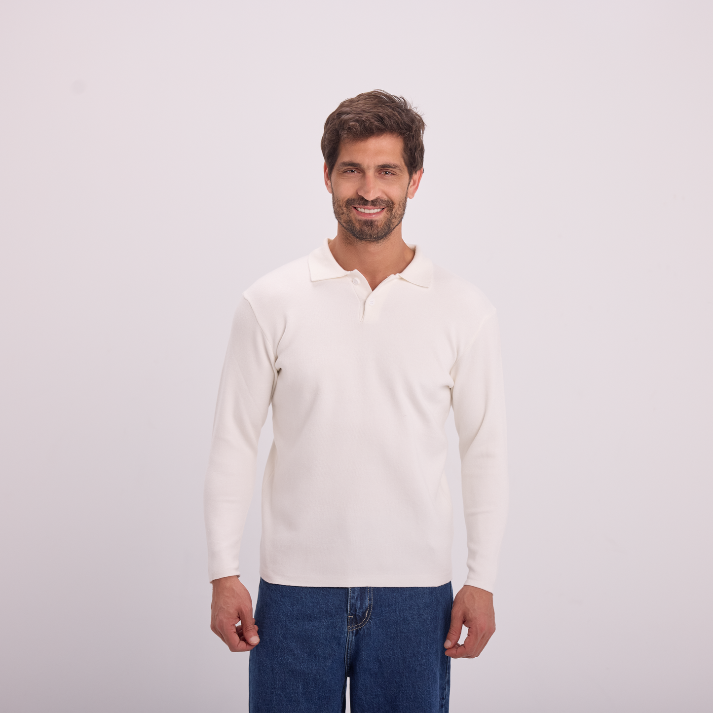 Off-White Knit Long-Sleeve Polo