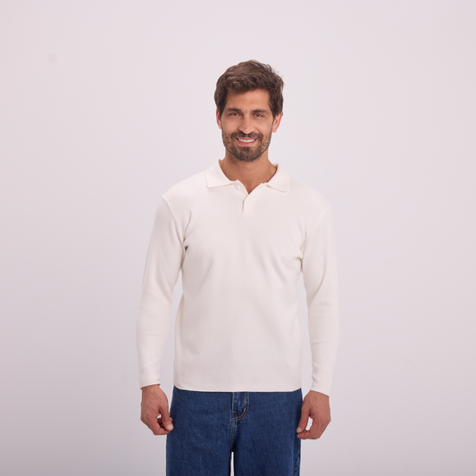 Off-White Knit Long-Sleeve Polo