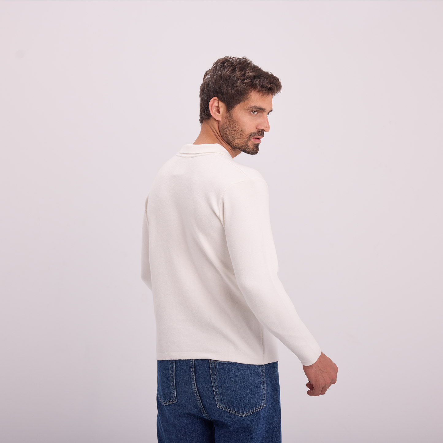 Off-White Knit Long-Sleeve Polo