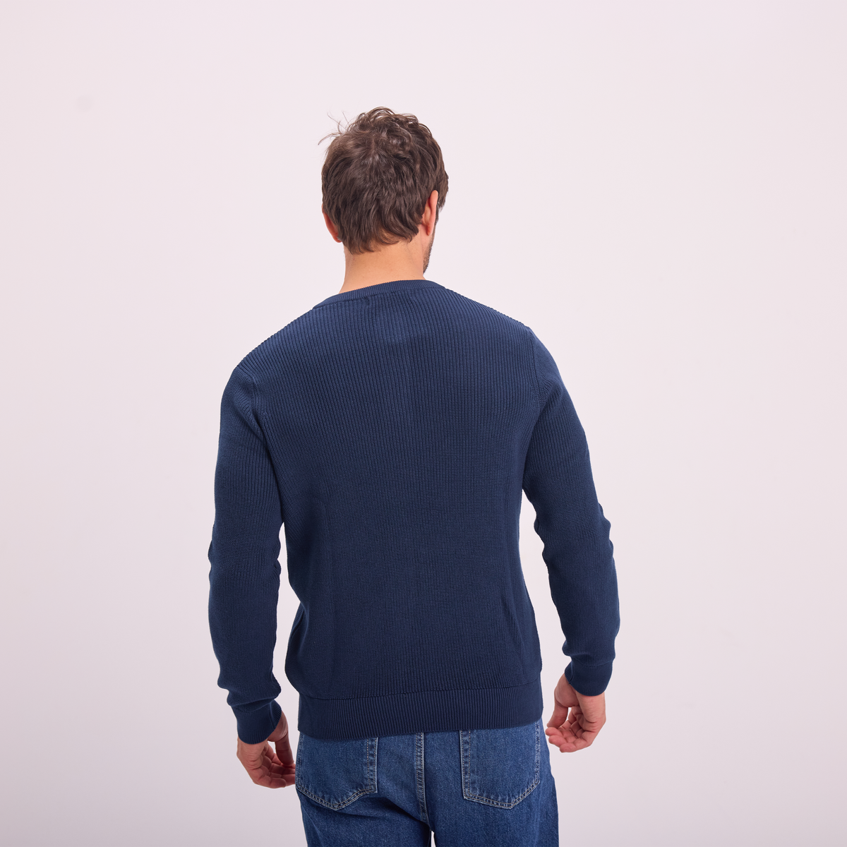 Knit Button-Neck Pullover in Navy, SVNTY, view 3 of 6