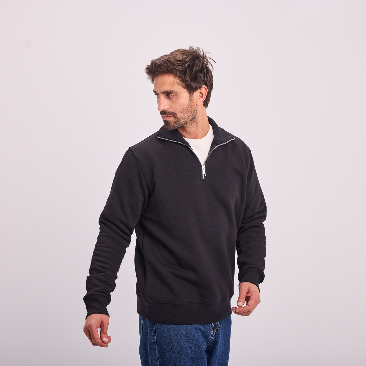 Quarter-Zip Sweatshirt in Black, SVNTY, view 5 of 6