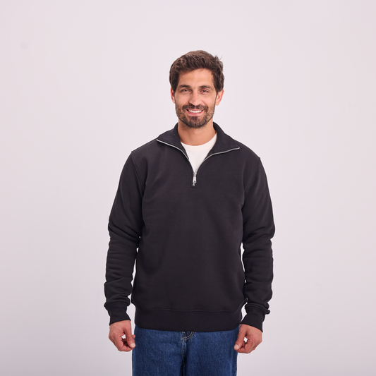 Quarter-Zip Sweatshirt in Black, SVNTY, view 1 of 6