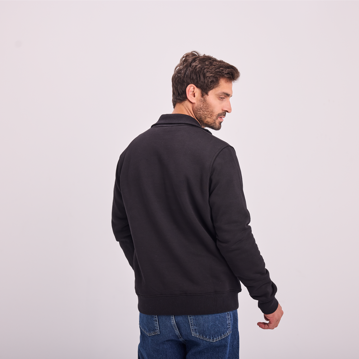 Quarter-Zip Sweatshirt in Black, SVNTY, view 6 of 6