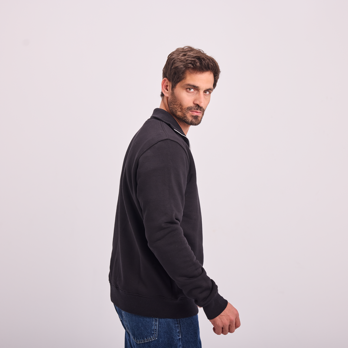 Quarter-Zip Sweatshirt in Black, SVNTY, view 3 of 6