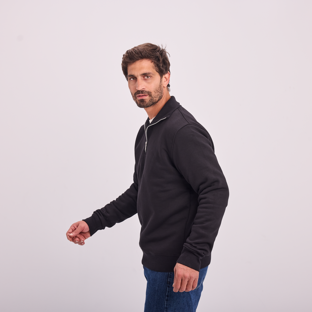 Quarter-Zip Sweatshirt in Black, SVNTY, view 4 of 6