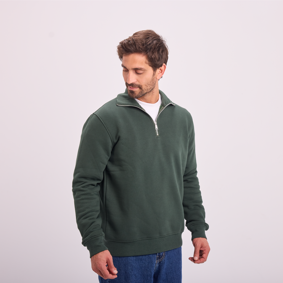 Quarter-Zip Sweatshirt in Olive, SVNTY, view 2 of 5