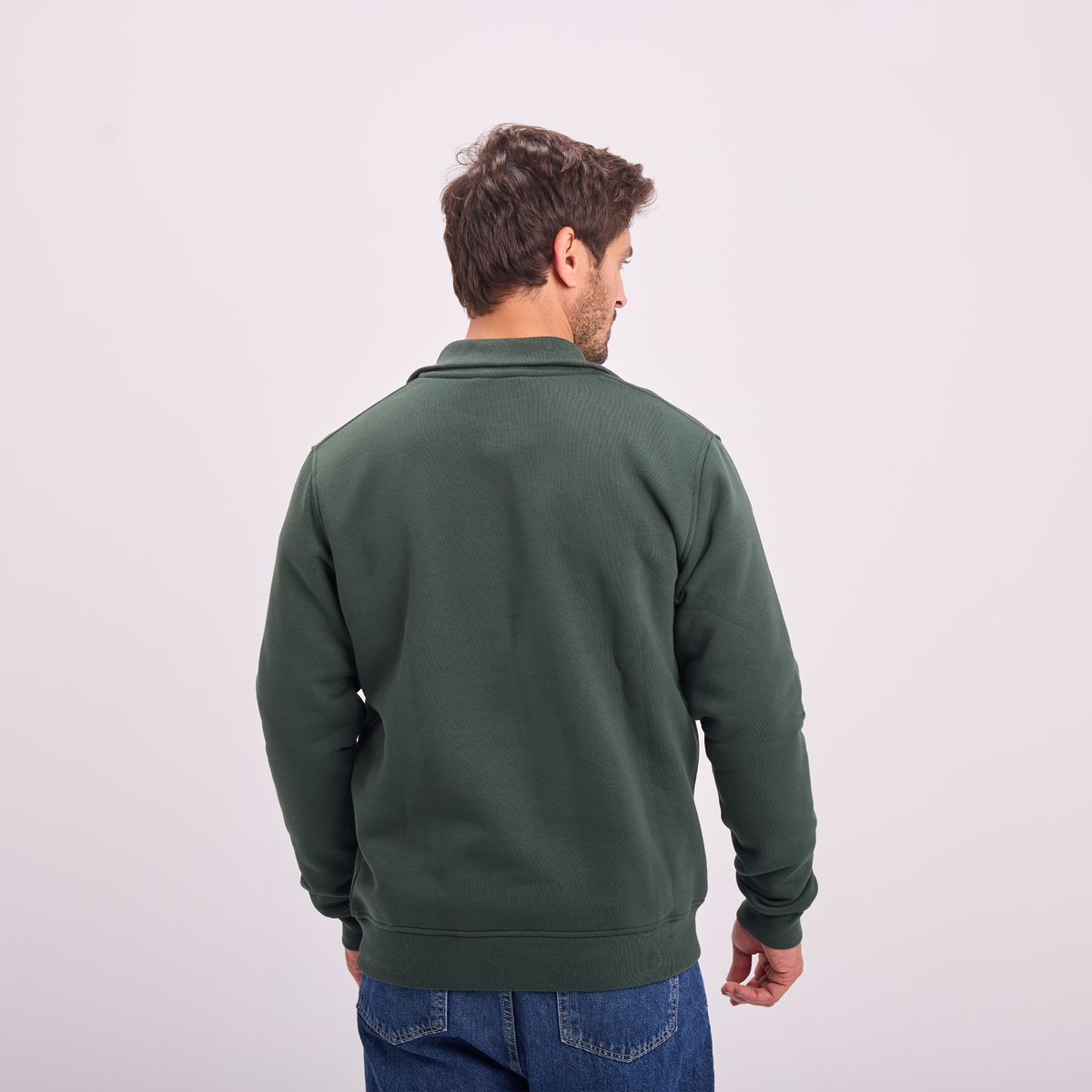 Quarter-Zip Sweatshirt in Olive, SVNTY, view 4 of 5
