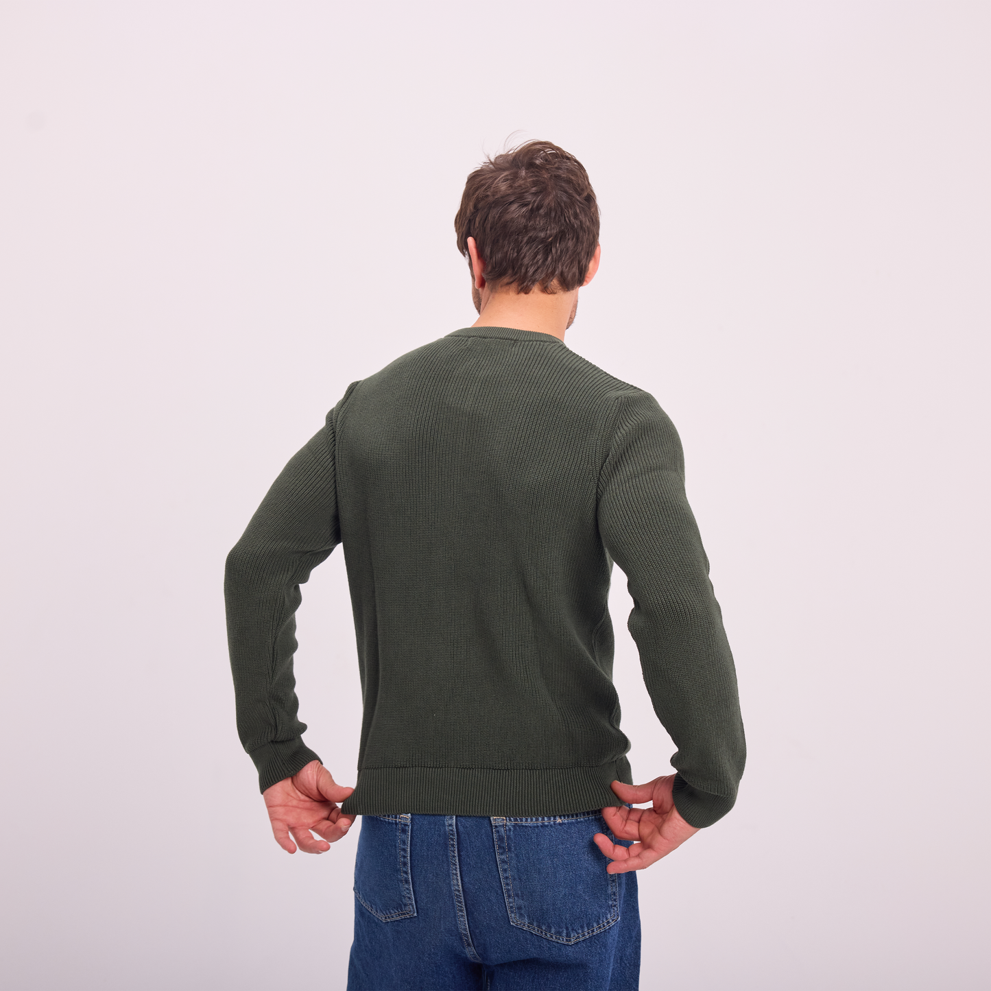 Olive Knit Button-Neck Pullover