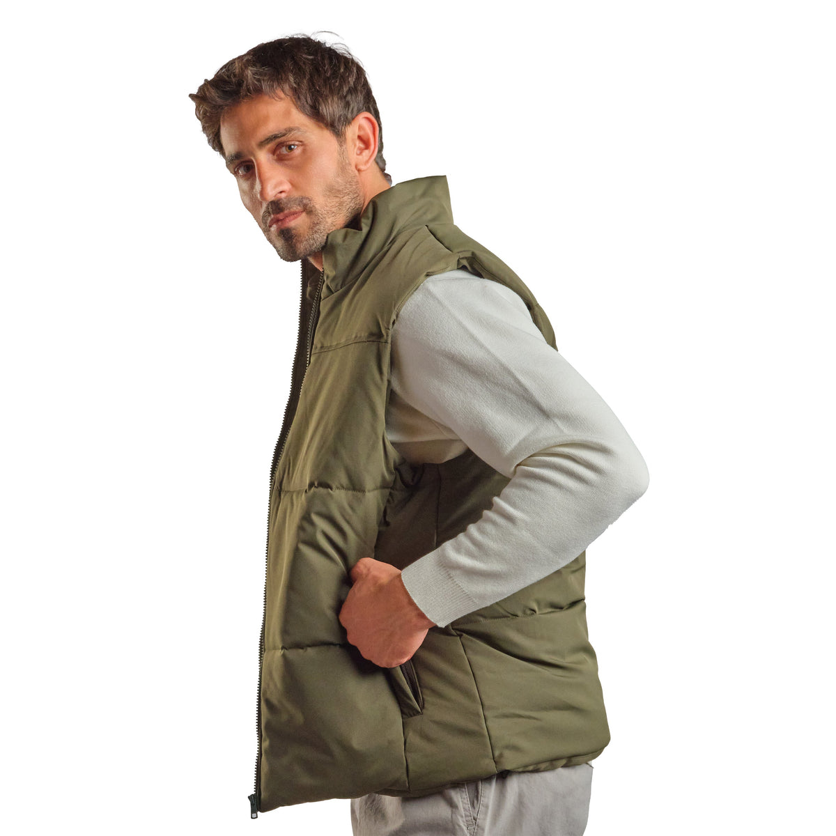 Puffer Vest in Olive, SVNTY, view 4 of 4