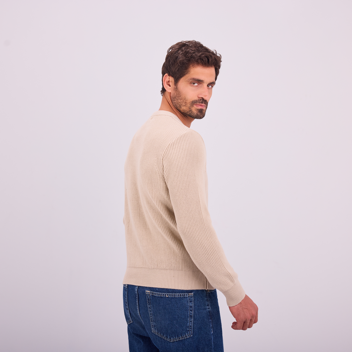 Knit Crewneck Pullover in Beige, SVNTY, view 3 of 5