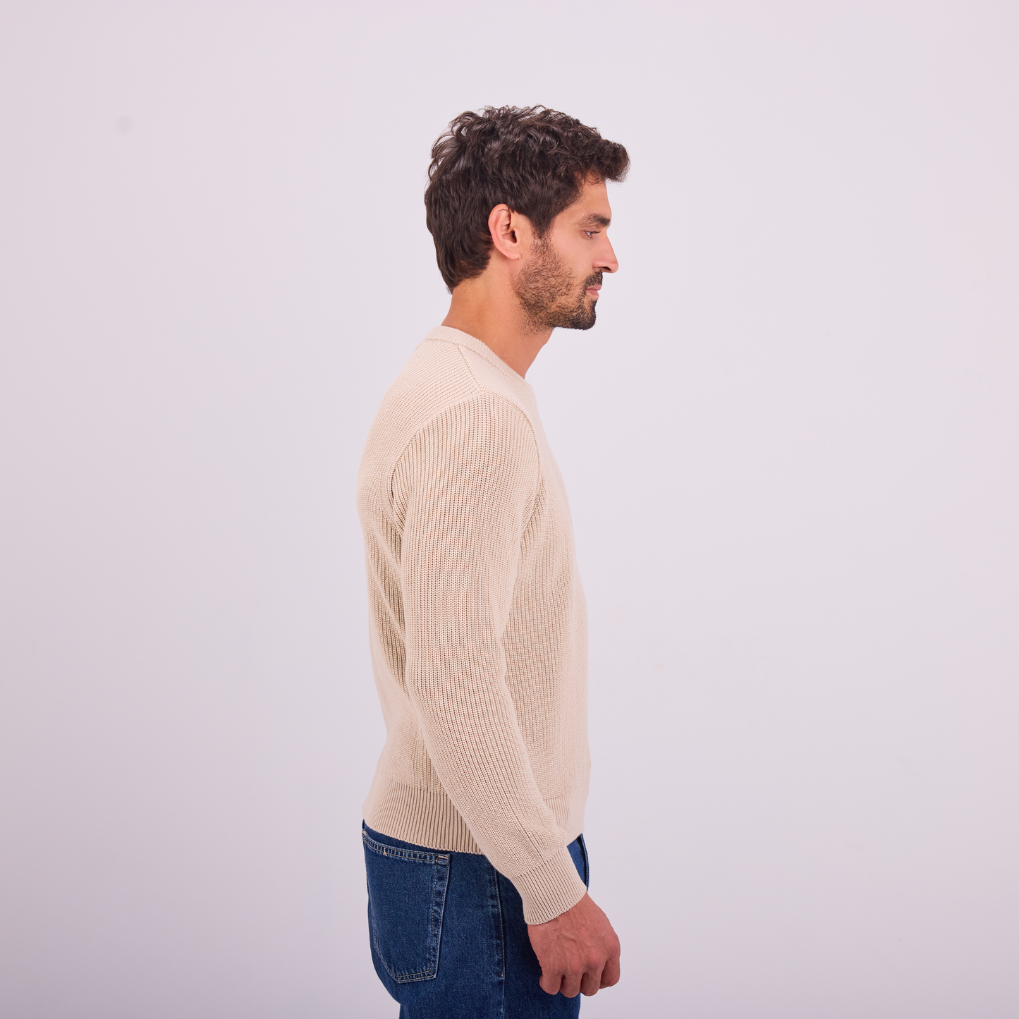 Beige Knit Crewneck Pullover