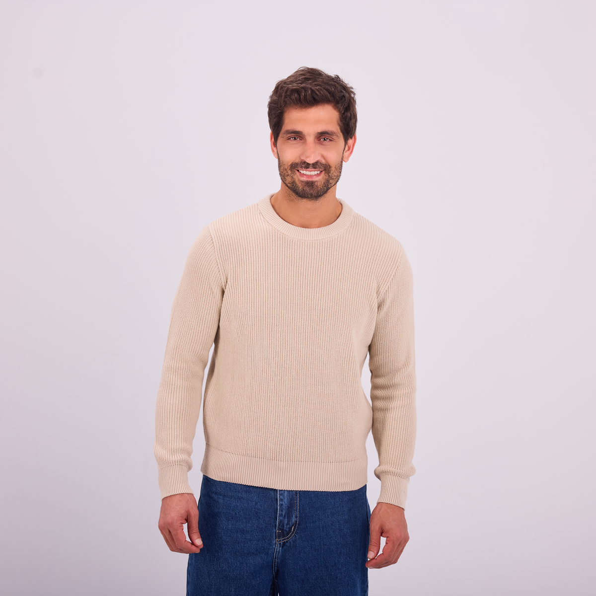 Knit Crewneck Pullover in Beige, SVNTY, view 1 of 5