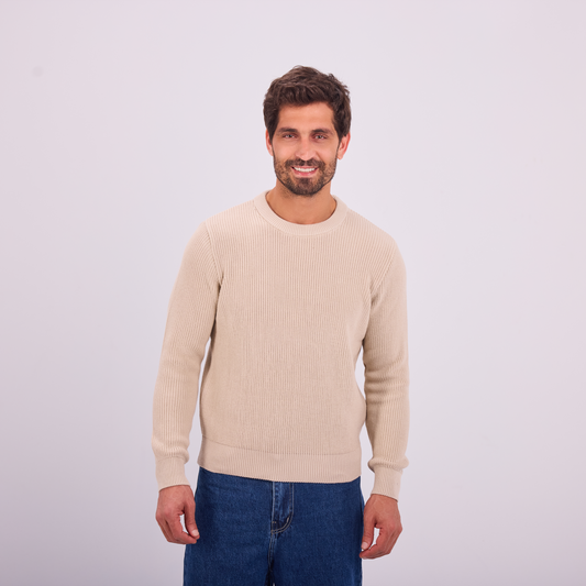 Knit Crewneck Pullover in Beige, SVNTY, view 1 of 5
