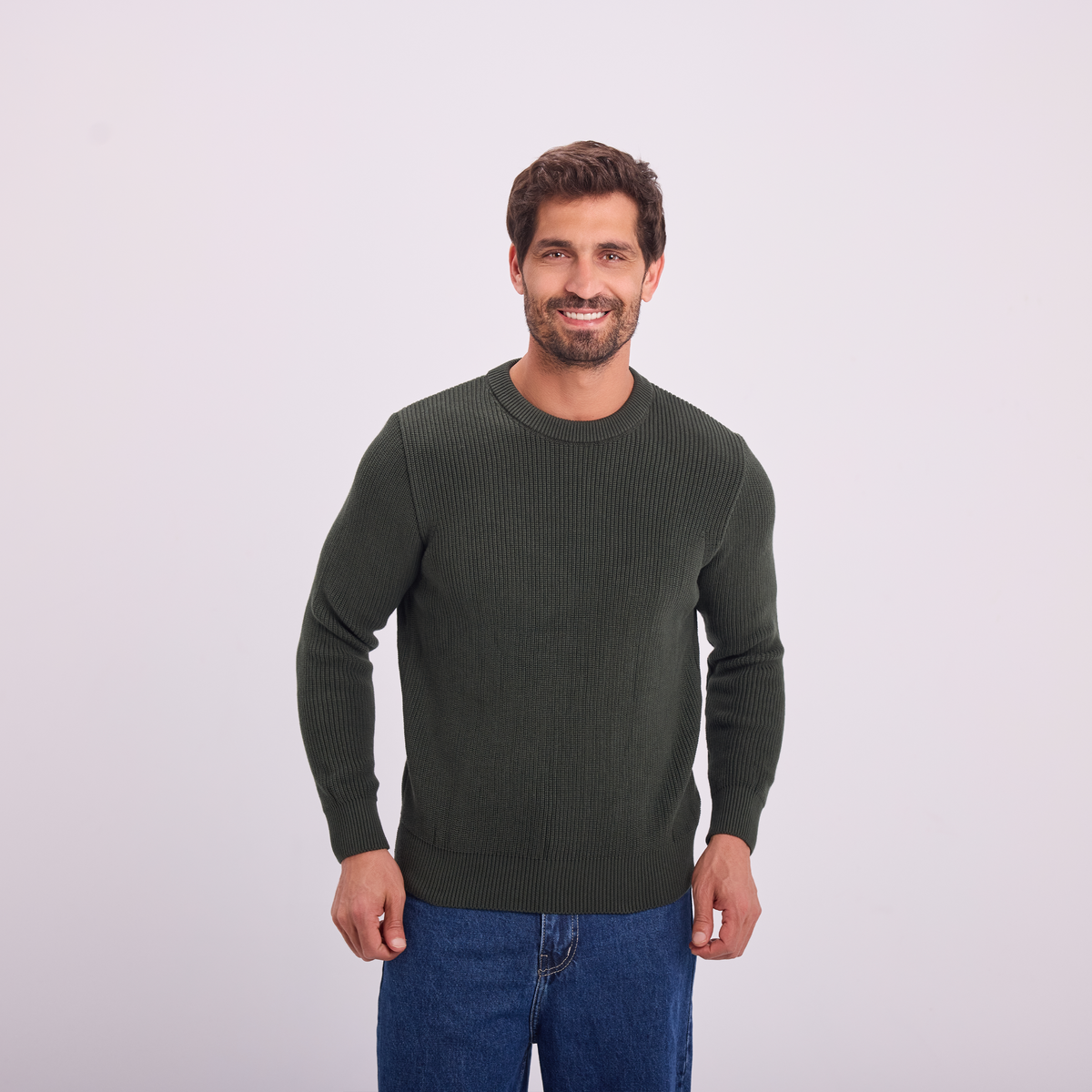 Knit Crewneck Pullover in Olive, SVNTY, view 1 of 5