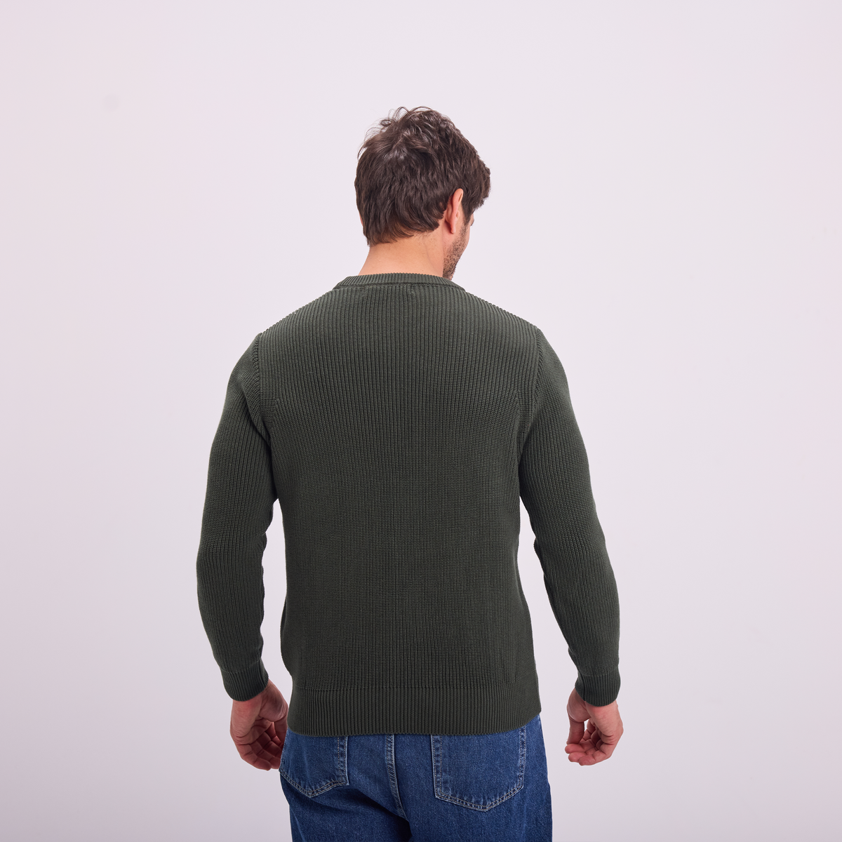 Knit Crewneck Pullover in Olive, SVNTY, view 3 of 5