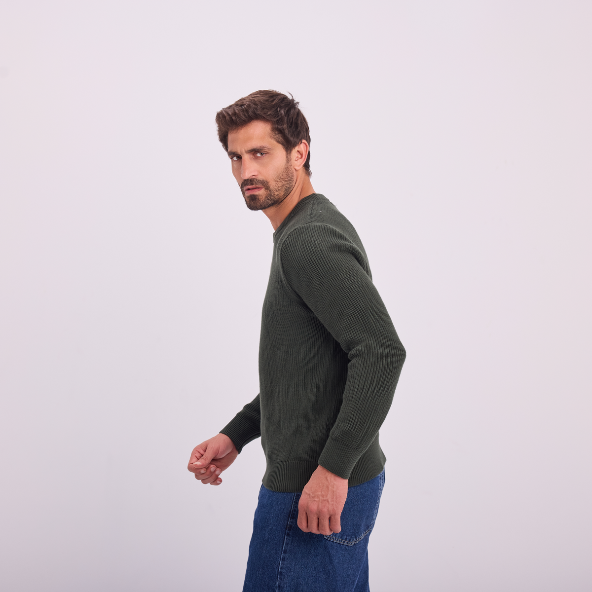 Knit Crewneck Pullover in Olive, SVNTY, view 4 of 5