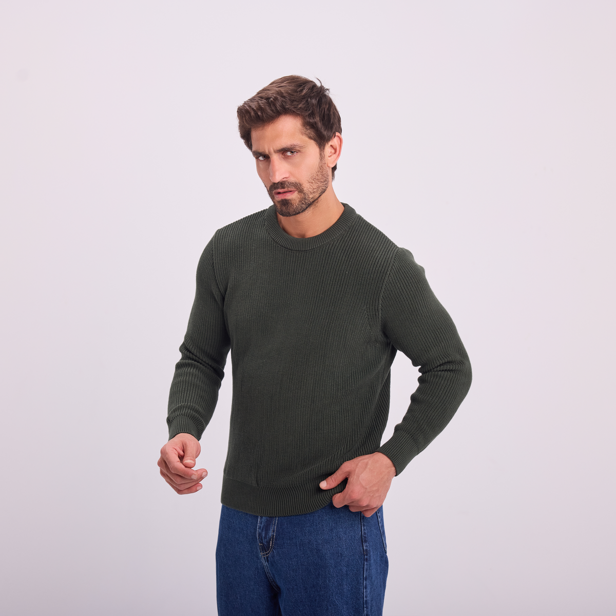 Knit Crewneck Pullover in Olive, SVNTY, view 5 of 5