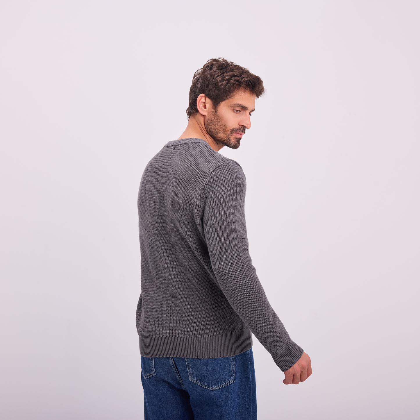 Gray Knit Crewneck Pullover