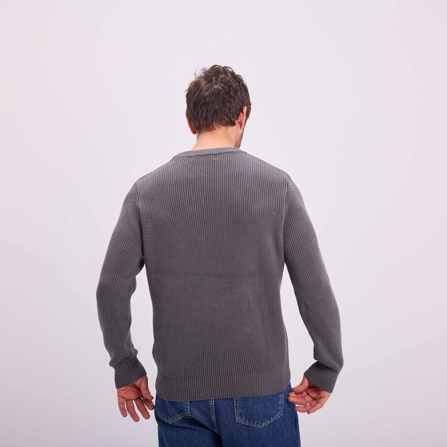 Gray Knit Crewneck Pullover