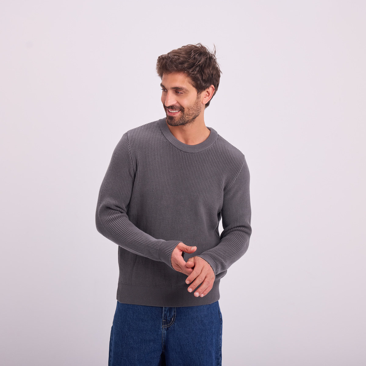 Knit Crewneck Pullover in Gray, SVNTY, view 3 of 6