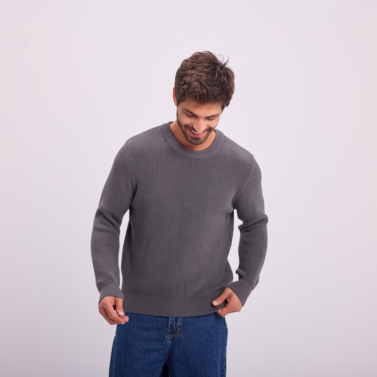 Knit Crewneck Pullover in Gray, SVNTY, view 2 of 6