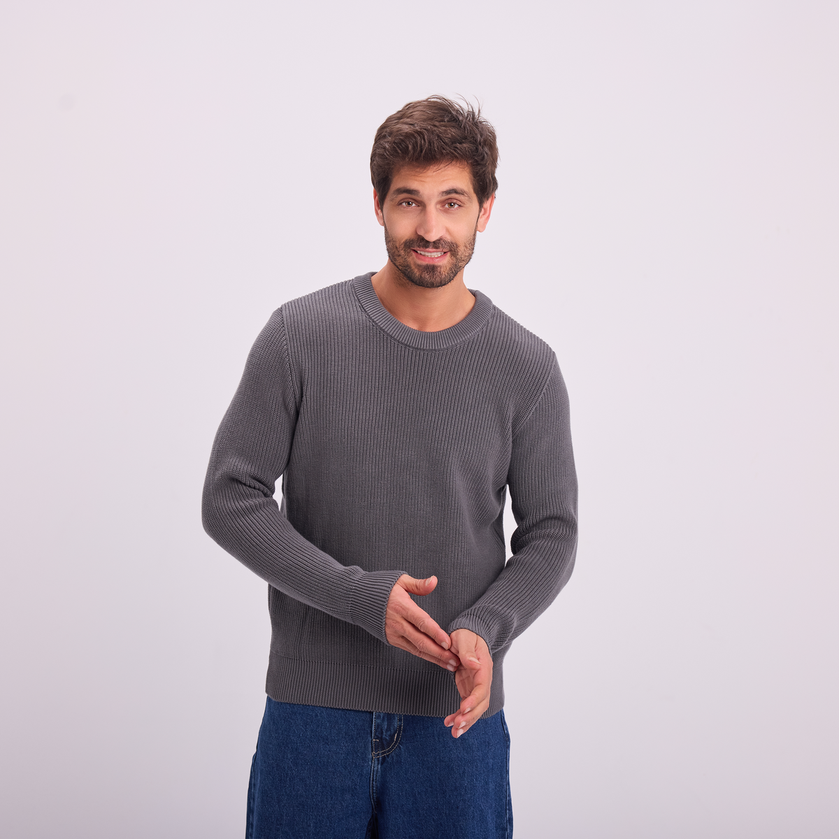 Knit Crewneck Pullover in Gray, SVNTY, view 1 of 6