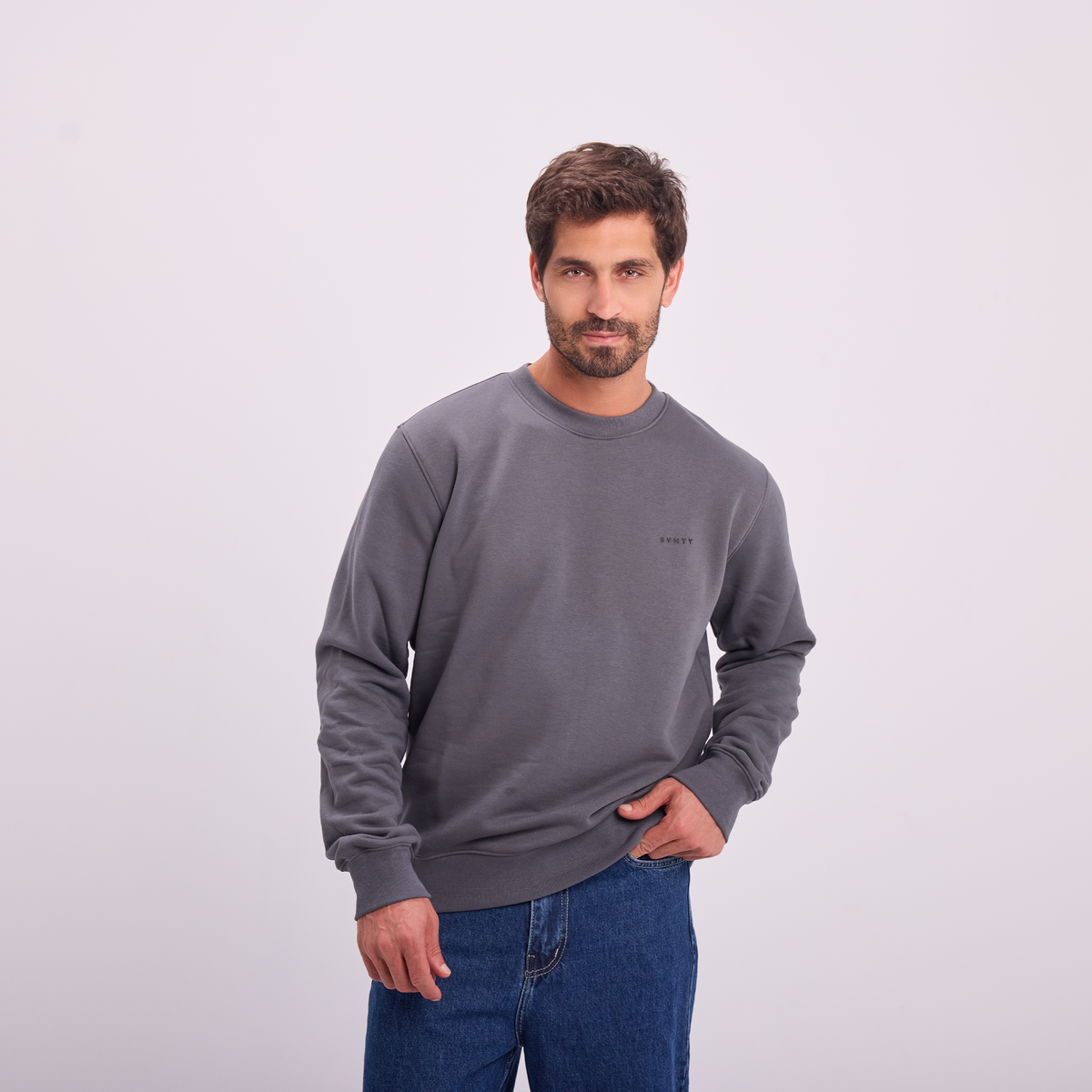 Logo Print Crewneck in Gray, SVNTY, view 5 of 6