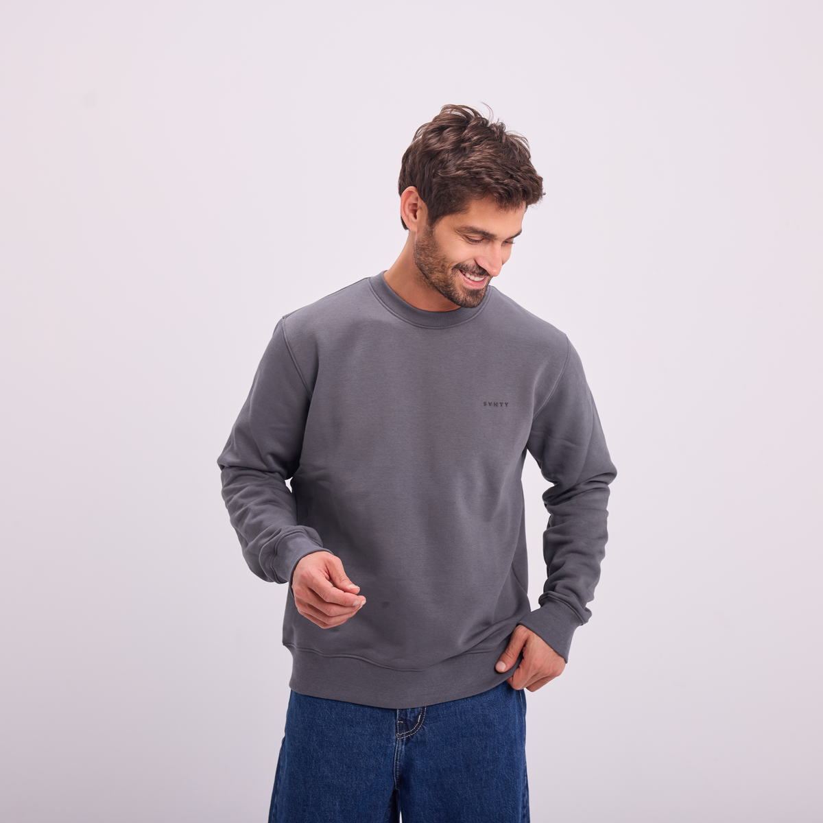 Logo Print Crewneck in Gray, SVNTY, view 6 of 6