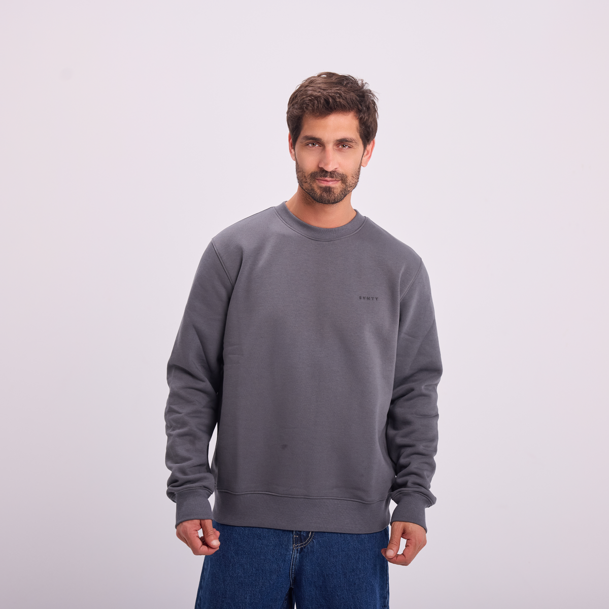 Logo Print Crewneck in Gray, SVNTY, view 1 of 6
