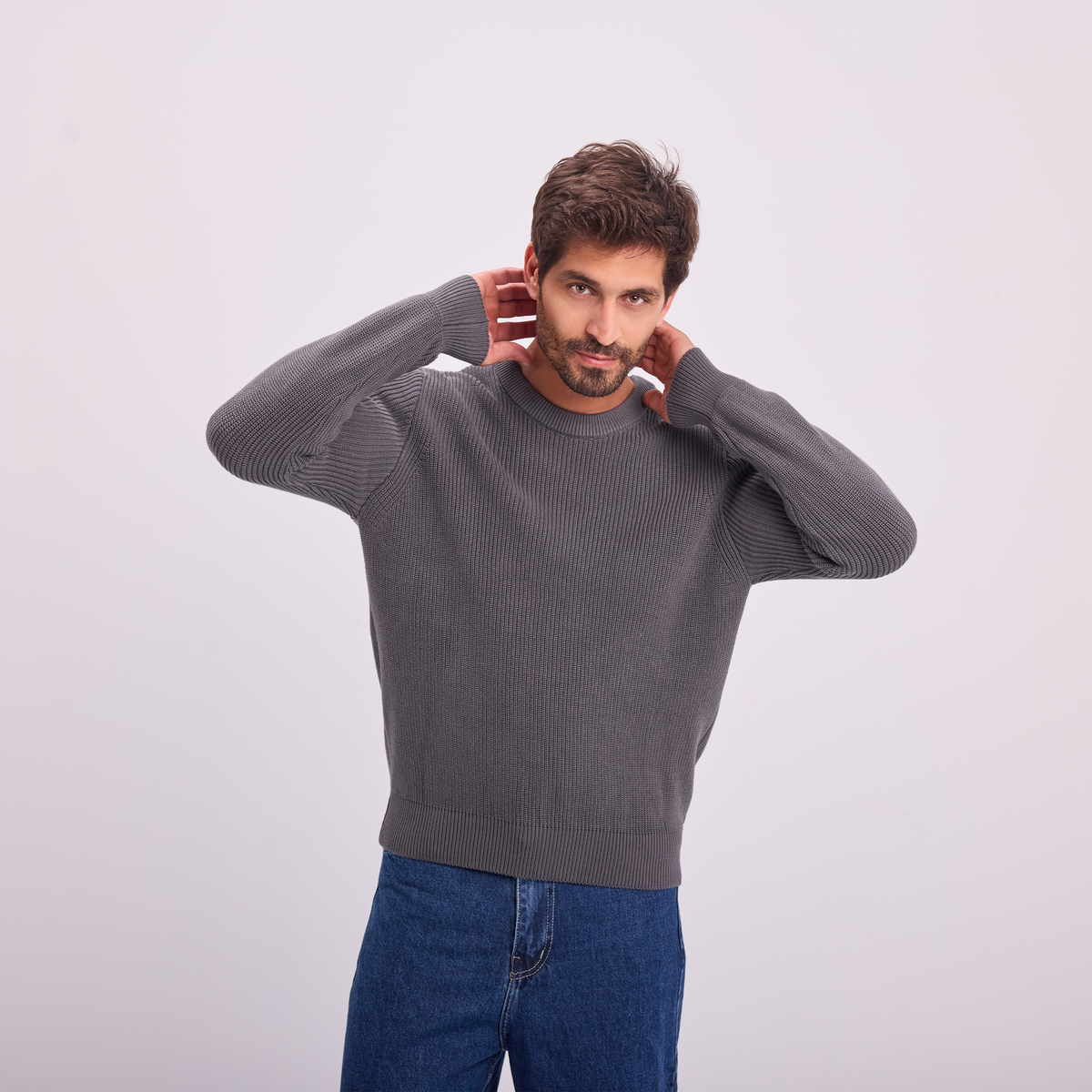 Knit Crewneck Pullover in Gray, SVNTY, view 4 of 6