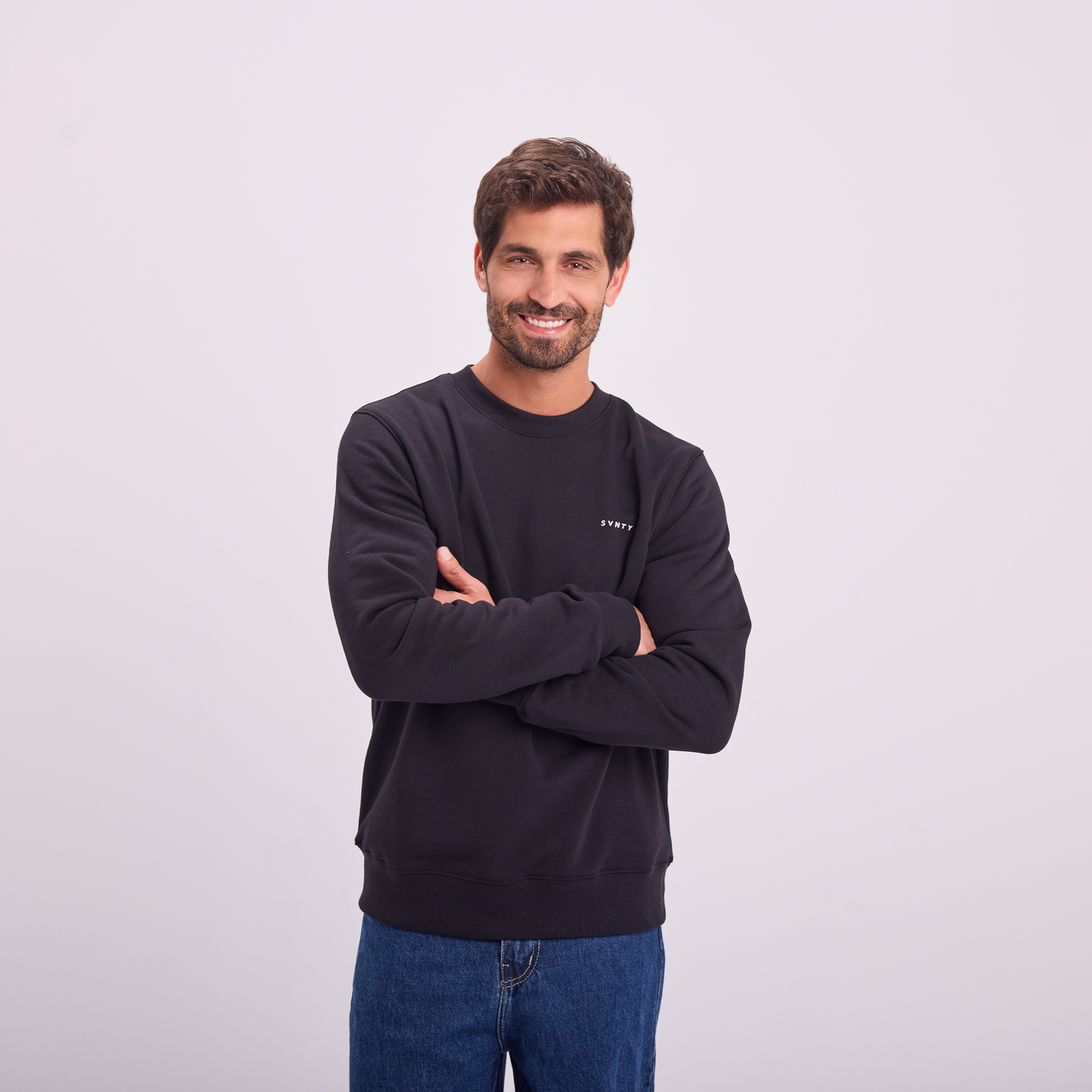 Black Logo Print Crewneck