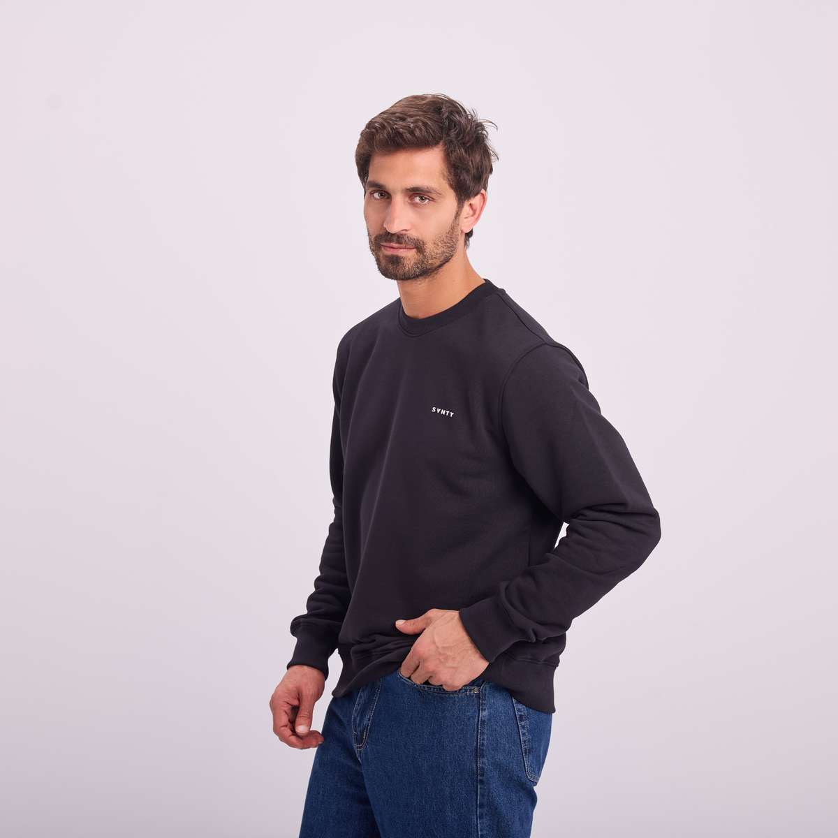 Logo Print Crewneck in Black, SVNTY, view 5 of 6